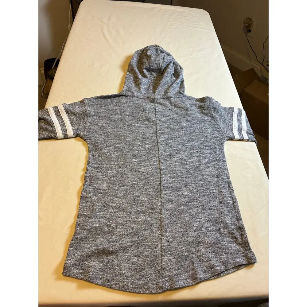 Justice Girls S 8 Gray Hooded Tunic Top Rainbow Logo Striped Sleeve Lightweight